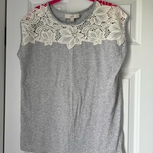 LOFT sleeveless tee with lace detail M